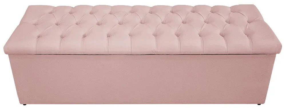 Recamier Baú Estofada Mel 195 cm King Size Com Capitonê Suede Rosê - ADJ Decor