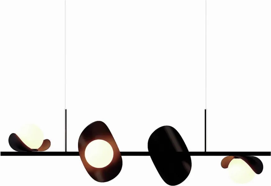 Pendente Calandra Irregular Linear 27X21X95Cm Alumínio E Globo Ø10Cm F... (PRETO / CHAMPANHE, FOSCO)