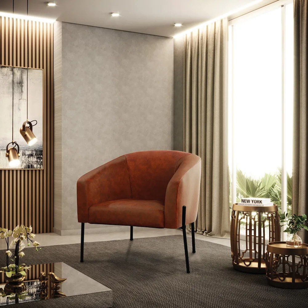 Poltrona Sala Decorativa Pé de Ferro Preto Kit 2 Stella Sintético PU D03 - D'Rossi - Nozes