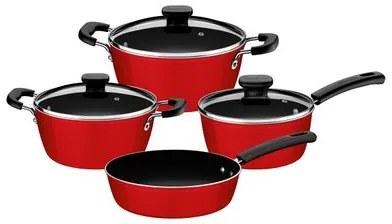 Jogo de Panelas Tramontina Sicília em Alumínio com Revestimento Interno Cerâmico Vermelho 04 Peças