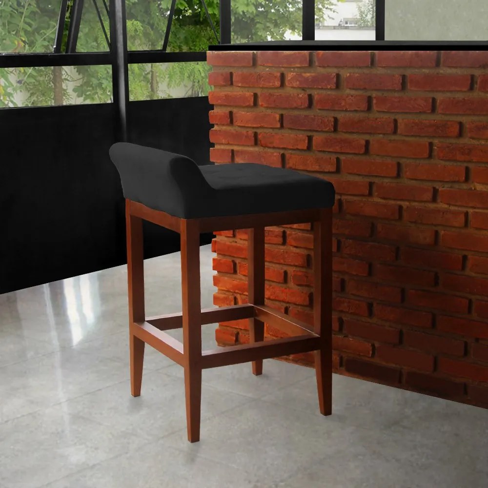 kit 2 Banquetas Alta Lotus Base Madeira Maciça Estofada Suede Preto