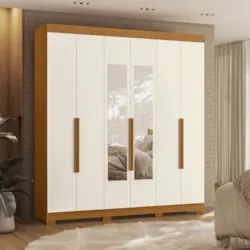 Guarda Roupa Casal 200cm com Espelho Viny A02 Off/Cinamomo - Mpozenato