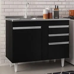Armário Aéreo Indiana e Balcão Gabinete 100cm com Pia Inox Luziania Pr