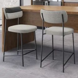 Banqueta Cozinha Média Milli Linho Cinza/Preto A14          - Mpozenat