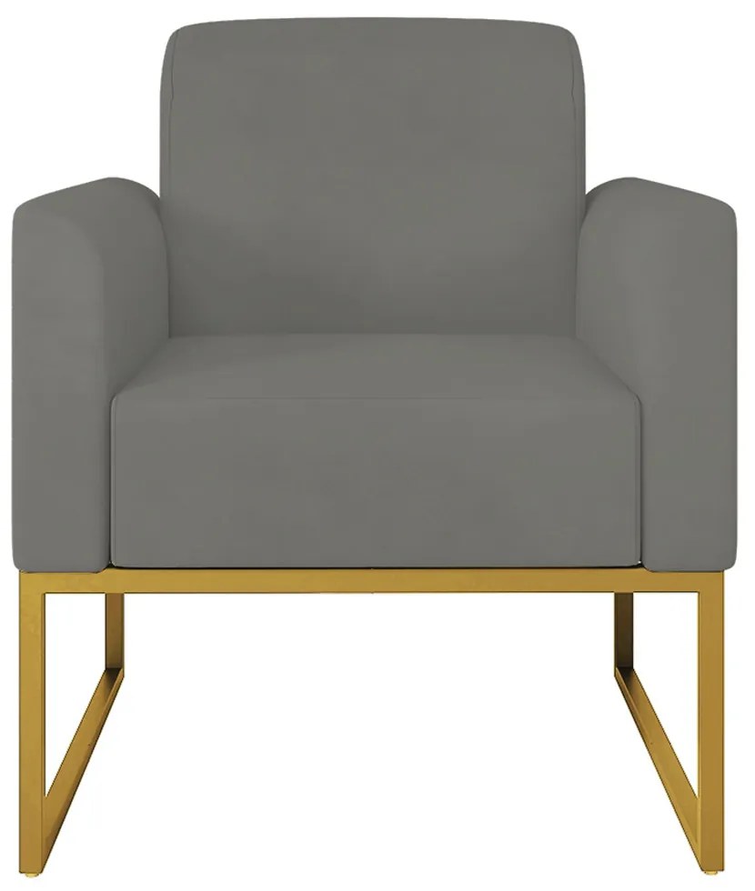 Poltrona Decorativa Isabella Base Industrial Suede Grafite/Dourado G19 - Gran Belo