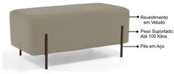 Kit 2 Puffs Decorativos 90cm Base Aço Status C-309 Veludo Bege - Domi