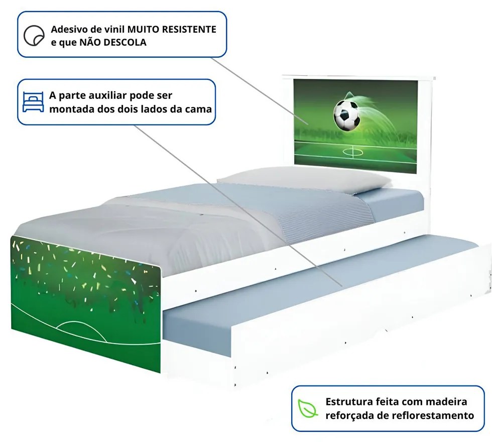 Cama Solteiro Infantil com Cama Auxiliar 195x96cm Personagens K02 - D'Rossi - COPA FUTEBOL