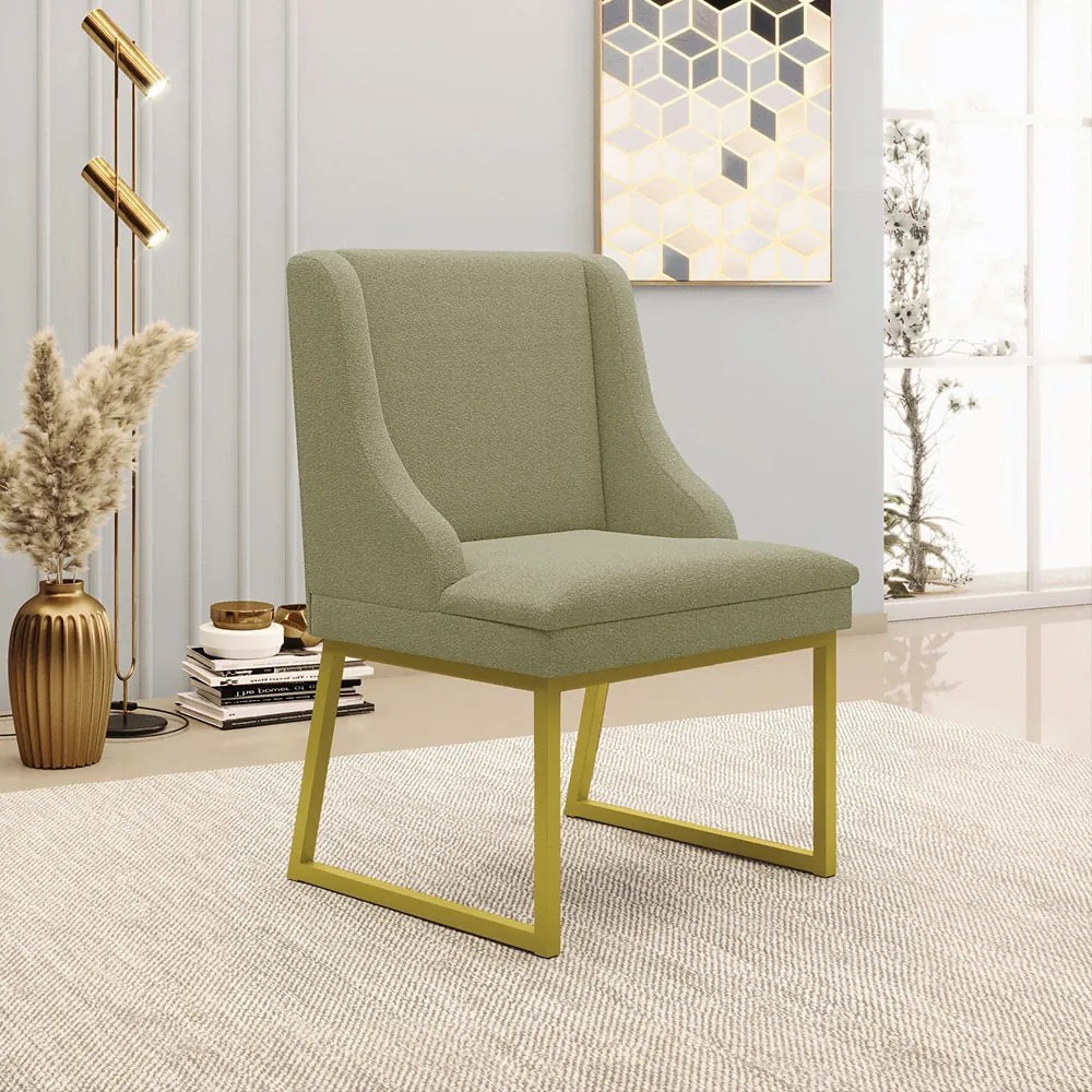 Cadeira Sala de Jantar Industrial Dourado Liz Bouclê D03 - D'Rossi - Verde Pistache