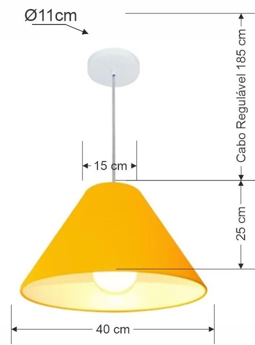 Lustre Pendente Cone Md-4078 Cúpula em Tecido 25/40x15cm Laranja - Bivolt
