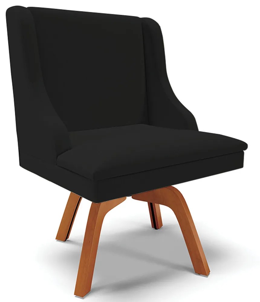 Cadeira Decorativa Sala de Jantar Base Giratória de Madeira Firenze Linho Preto/Natural G19 - Gran Belo
