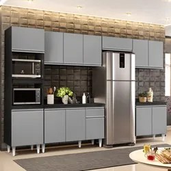 Cozinha Modulada 6 Módulos Composição 8 Preto/Cinza - Lumil Móveis