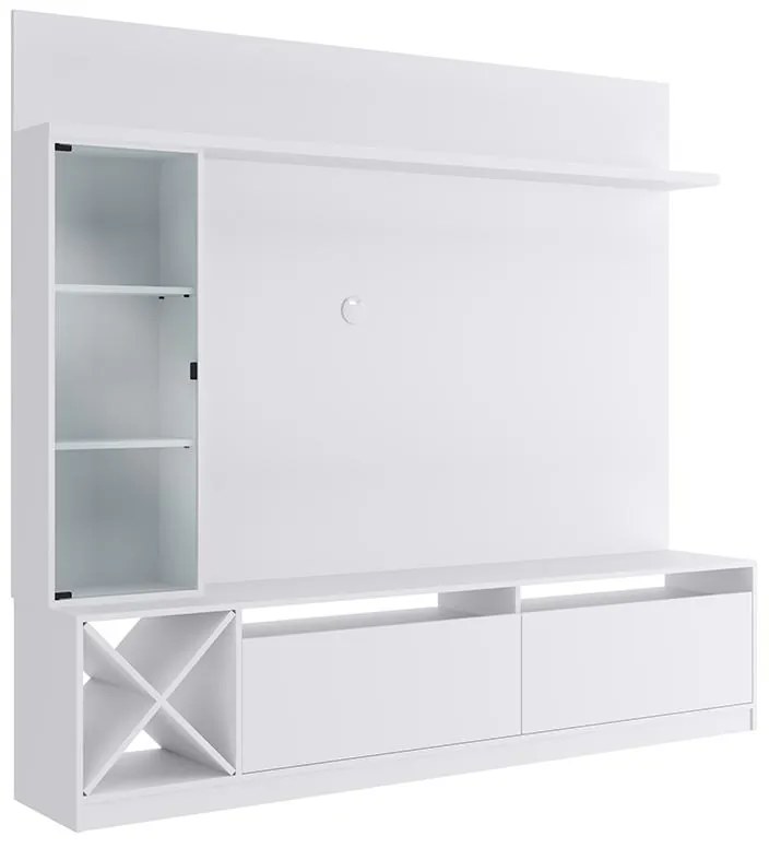 Painel Home Suspenso Sala Para Tv Vidro E 7 Prateleiras - Branco