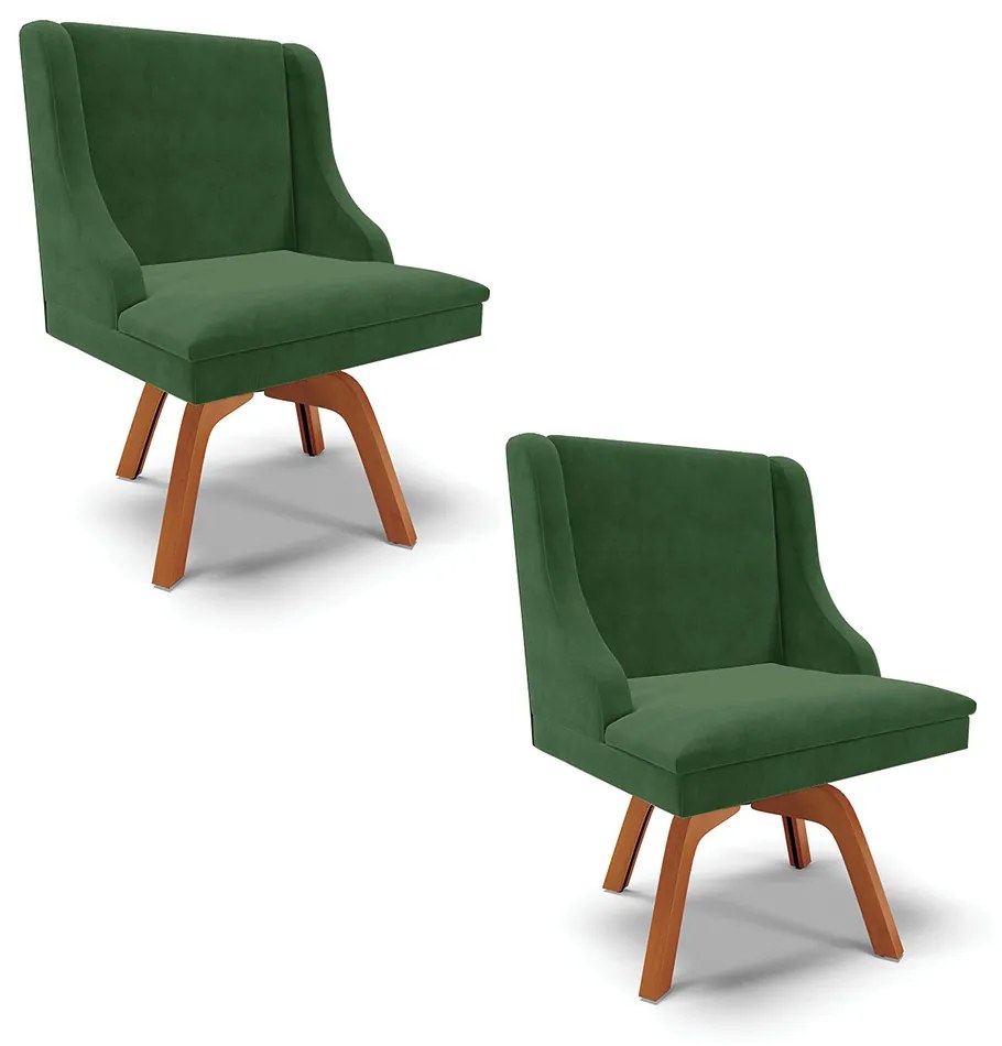 Kit 02 Cadeiras de Jantar Liz Suede Verde Base Madeira Mm35 D03 - D'Rossi