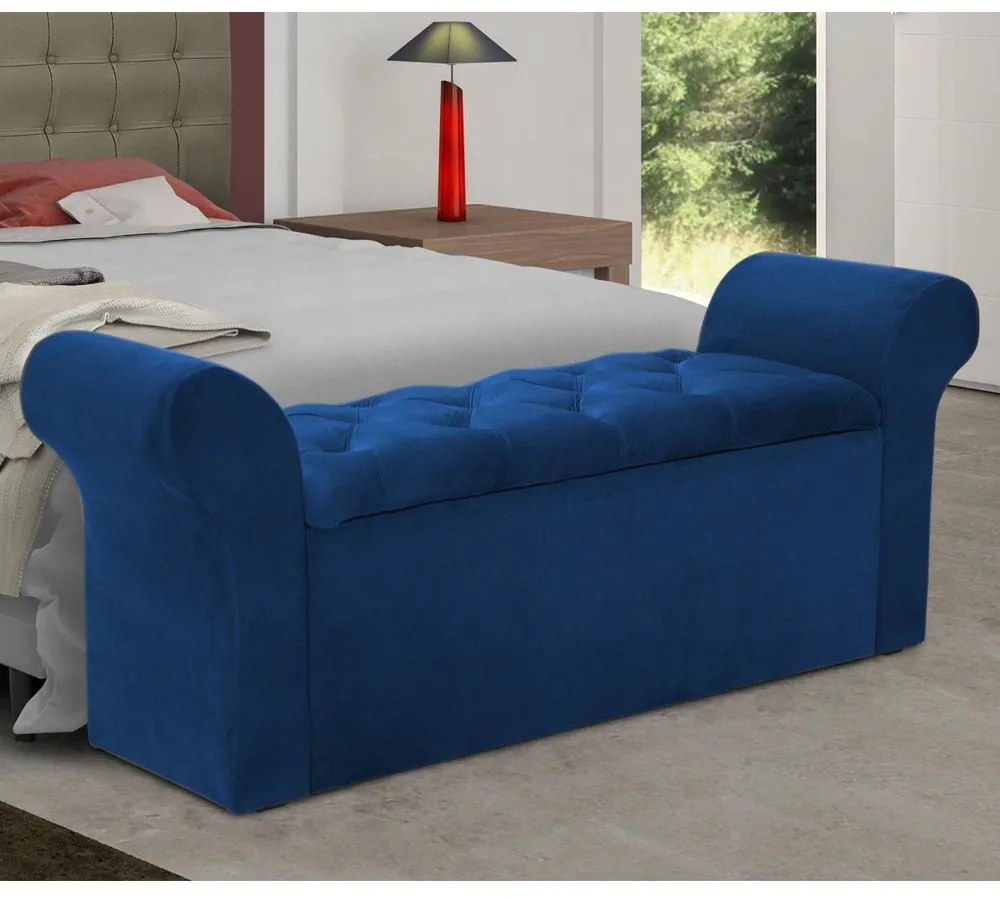 Recamier Calçadeira Baú Miami Veludo Azul - Simbal - Azul