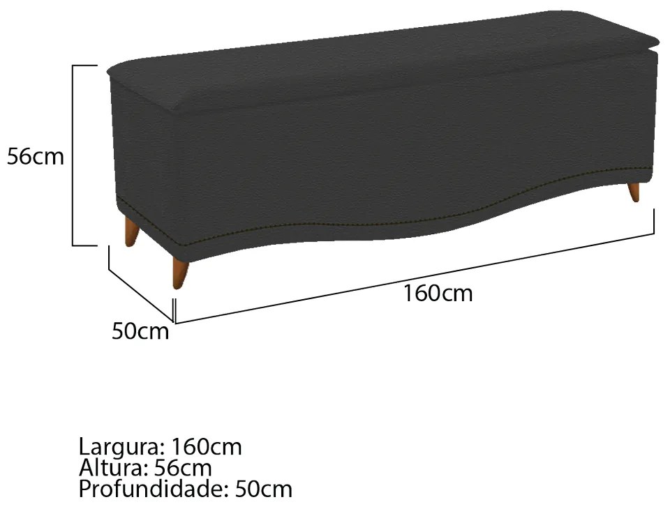 Calçadeira Estofada Yasmim 160 cm Queen Size Corano Preto - ADJ Decor