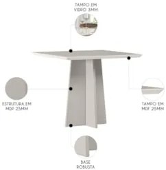 Mesa de Jantar Quadrada 90cm 4 Lugares Zuma Off White N02   - Mpozenat