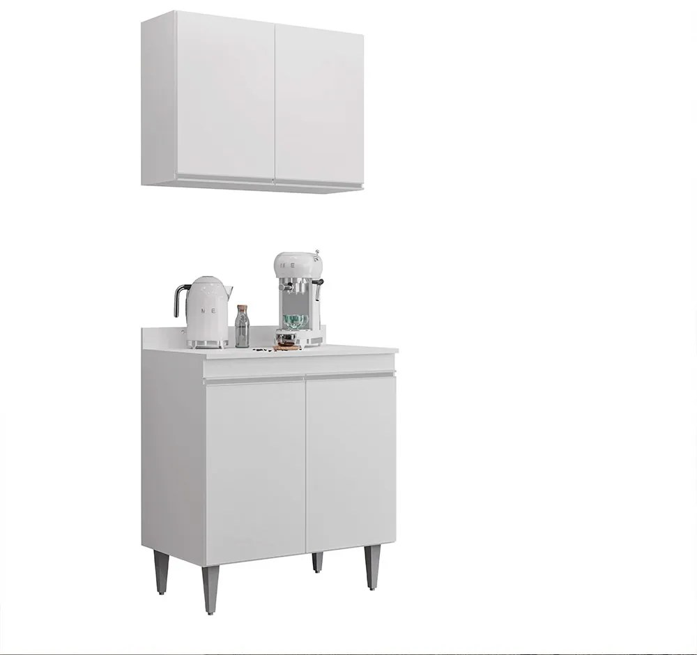 Conjunto Balcão de Cozinha com Tampo Papin Armário Aéreo MDP/BP Branco G96 - Gran Belo