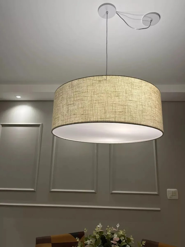 Lustre Pendente Cilíndrico Com Desvio De Centro Md-4151 Cúpula  50x25cm Rustico Bege - Bivolt