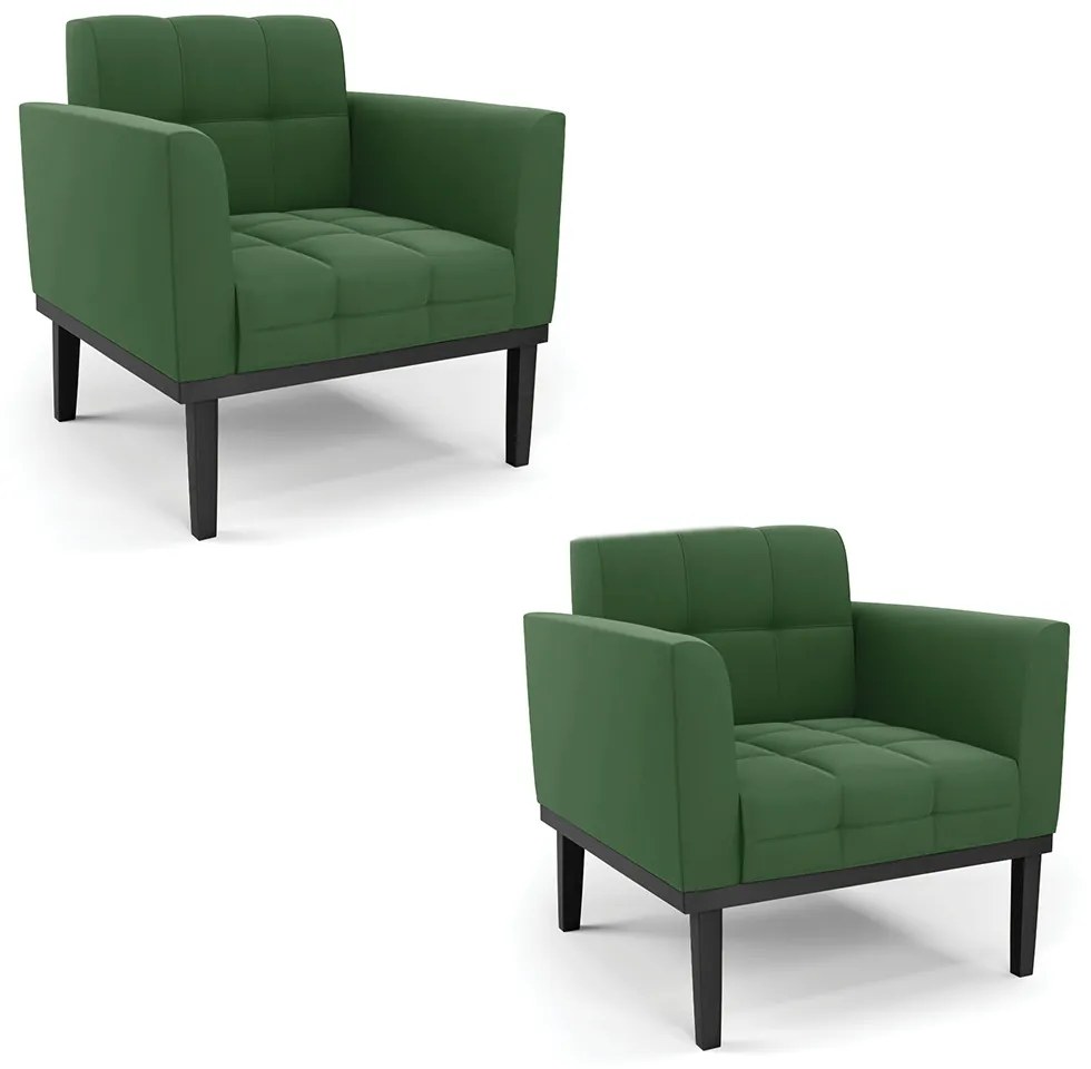 Kit 2 Poltronas Decorativas Karen Pés Fixo em Madeira Preto Suede Verde G19 - Gran Belo