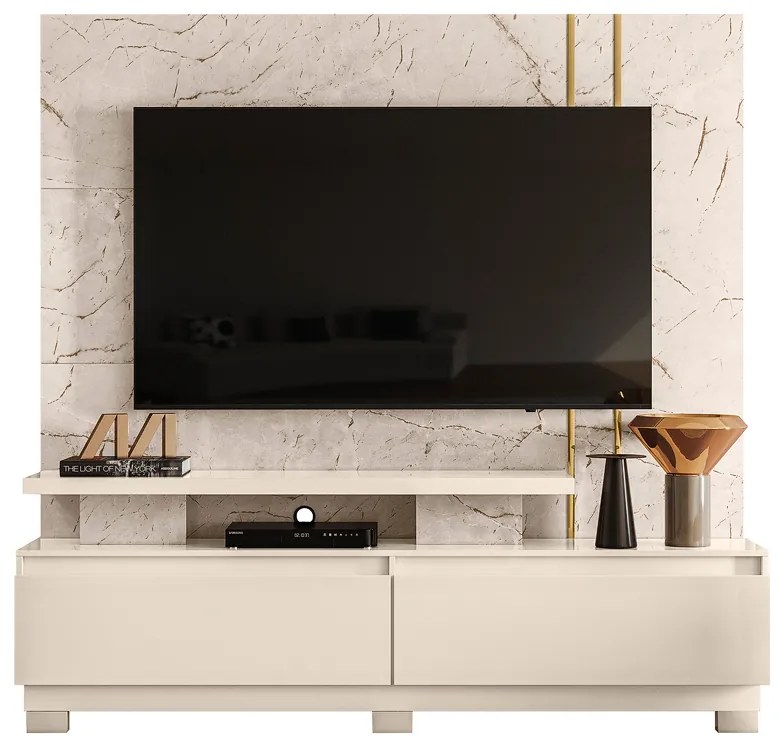 Estante de TV 75 Pol 183cm com Pé Sala Belora Calacata/Off White M20 - D'Rossi