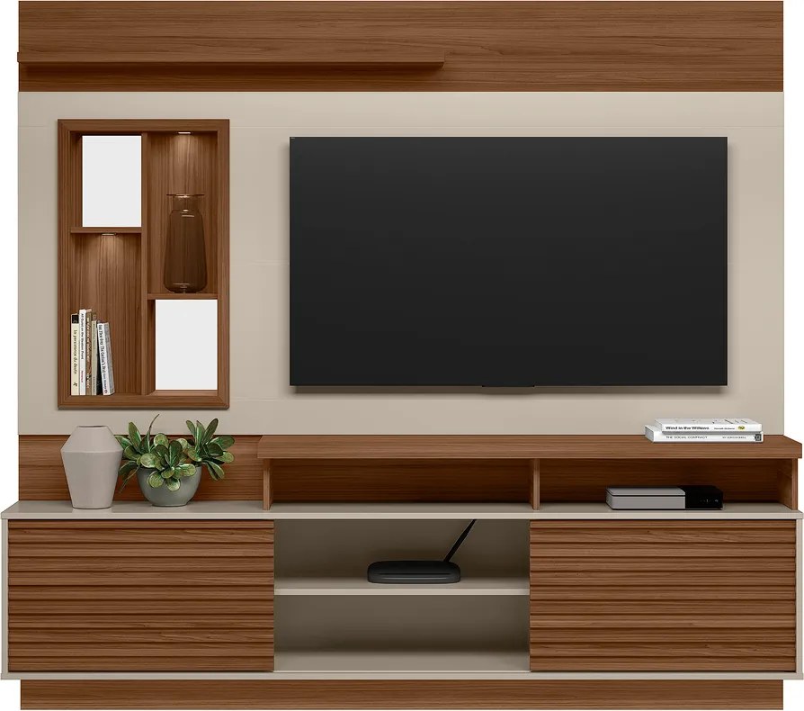 Home Decorativo Evan MDP/MDF Ripado com Nicho TV até 60 Polegadas Jatobá/Off White G77 - Gran Belo