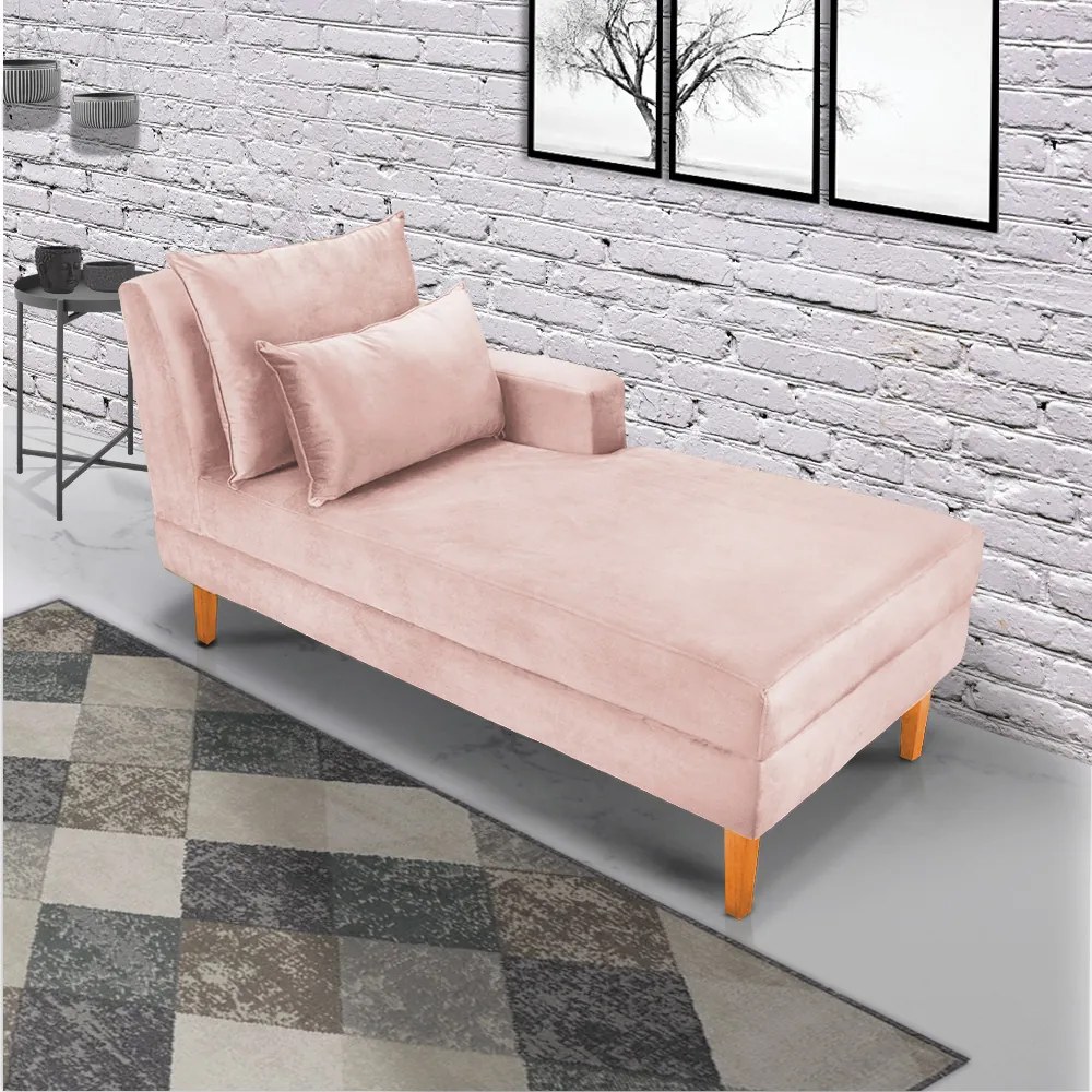 Divã Chaise Chloe 160 cm Veludo Pés Chanfrado Castanho M11 - D'Rossi - Rose
