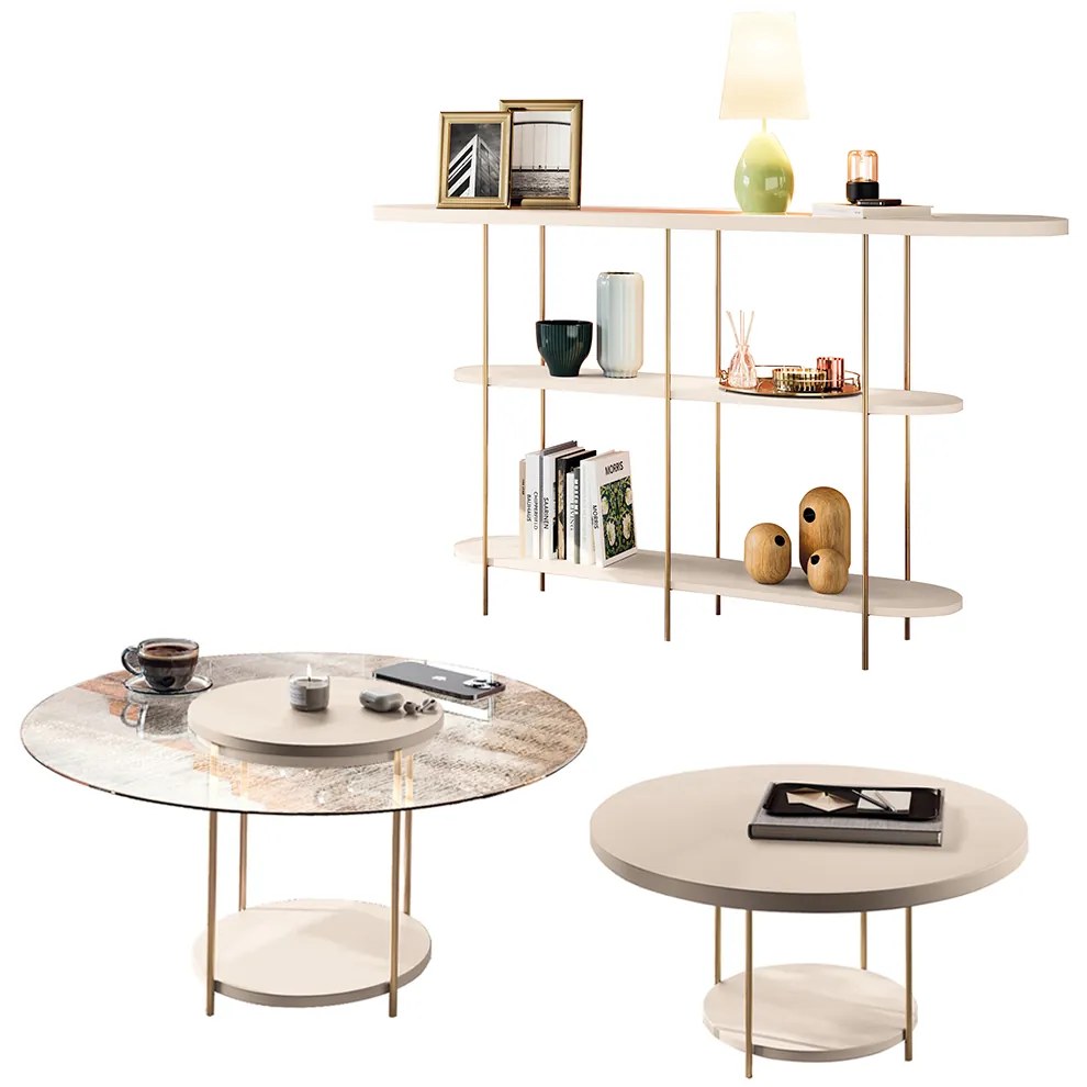 Conjunto Infinity Aparador 2 Mesas Centro Sky MDF/Vidro Off White G26 - Hb Móveis