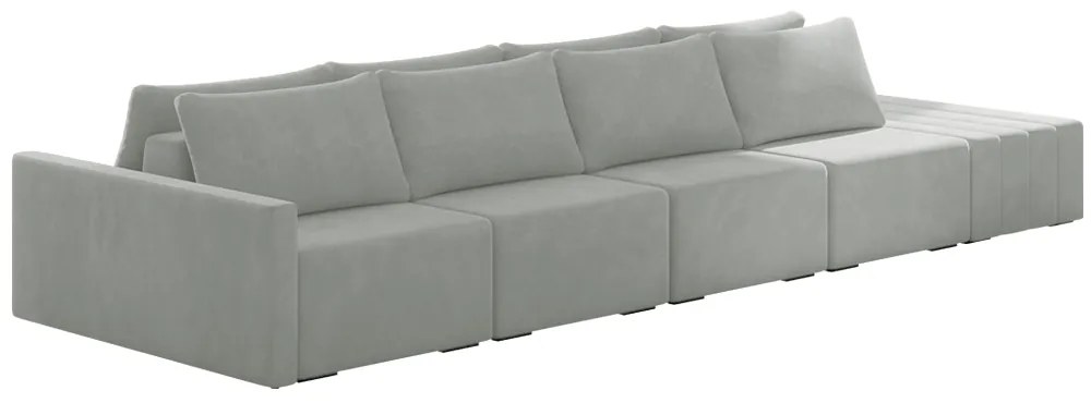Sofá Ilha Modulado Milos 432cm Puff Lateral Veludo Cinza G33 - Gran Belo
