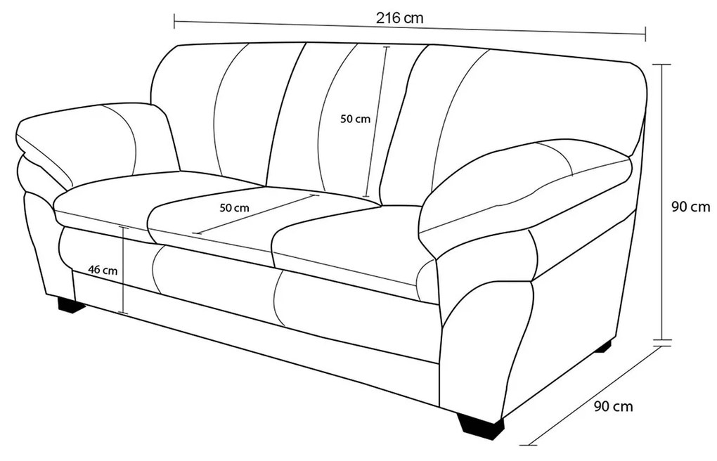 Sofá de Couro 3 Lugares Paris 216cm M06 Cor Preto 450 - ADJ DECOR