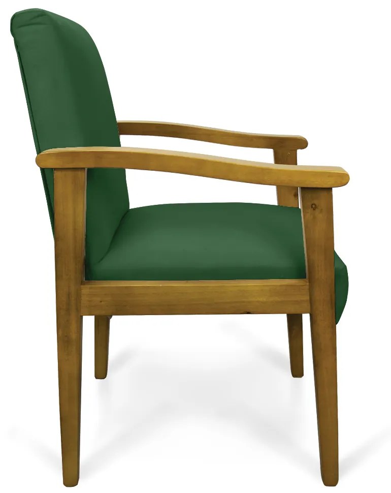 Poltrona Eloisa Suede Verde Base de Madeira Castanho