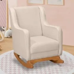 Poltrona Amamentação Base Madeira Balanço Vick Linho Bege F03 - Mpozen