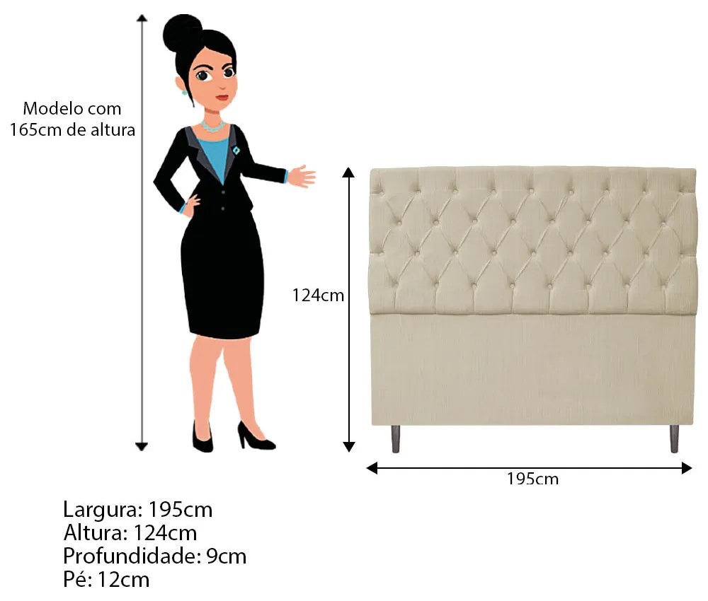 Cabeceira Estofada Liverpool 195 cm King Size Linho Bege - ADJ Decor