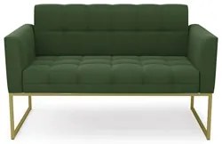 Sofá Namoradeira e 1 Poltrona Base Industrial Dourado Ana Suede Verde