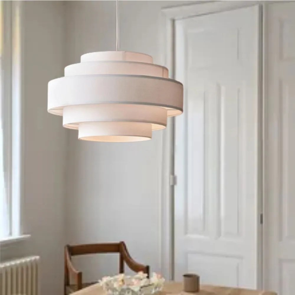 Lustre Pendente Vivare Md-4389 Cúpula em Tecido Branca - Bivolt