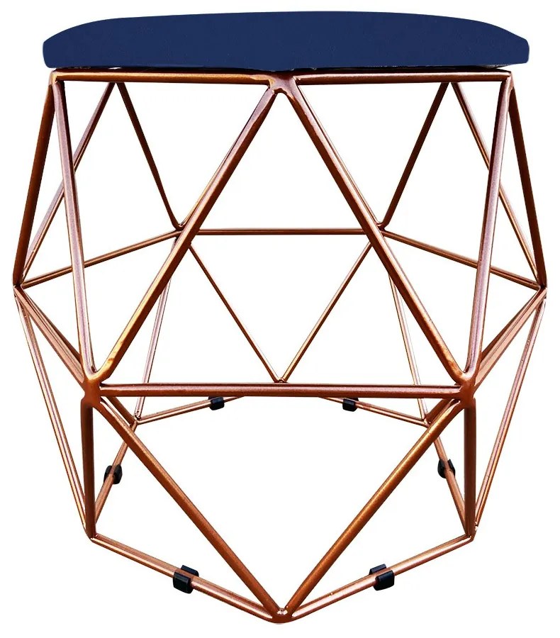 Puff Aramado Hexágono Decorativo Industrial Cobre com Suede D03 - D'Rossi - Azul Marinho