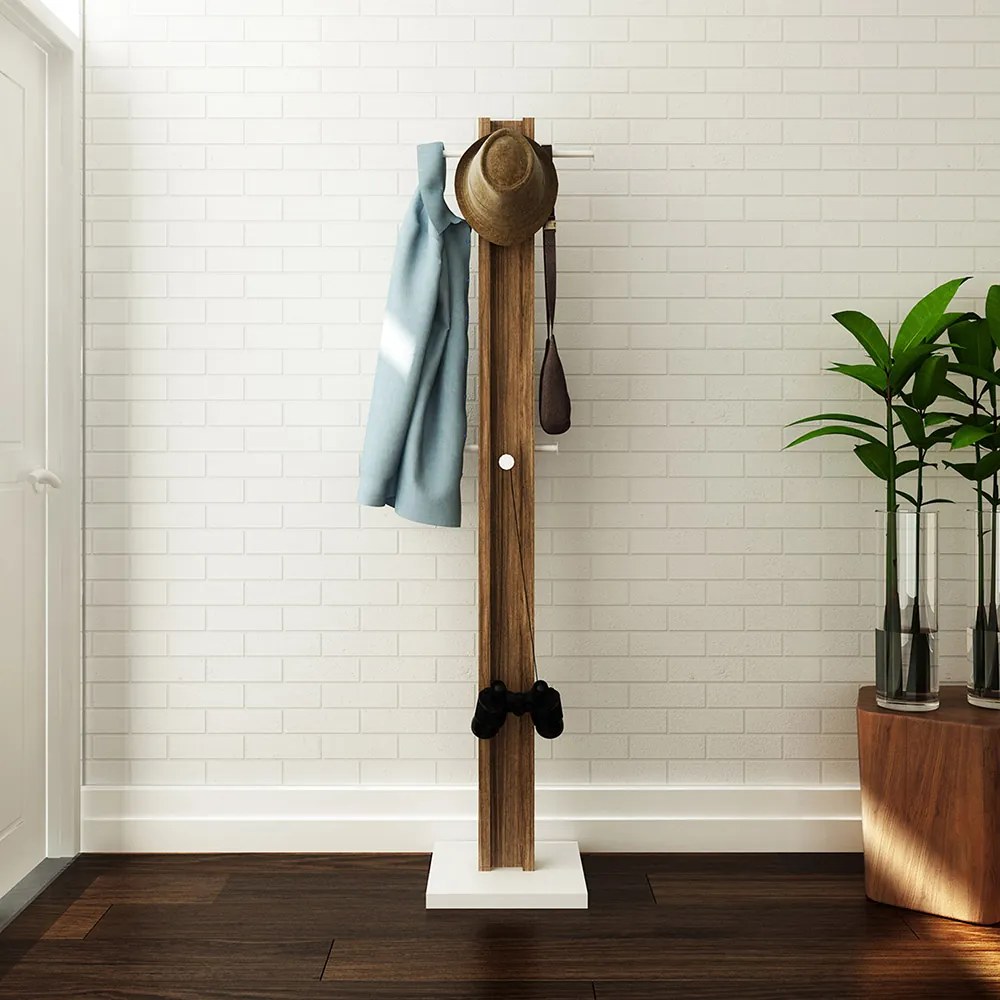 Cabideiro para Quarto Sala de Estar AZ1018 MDP Nogal/Branco G69 - Gran Belo