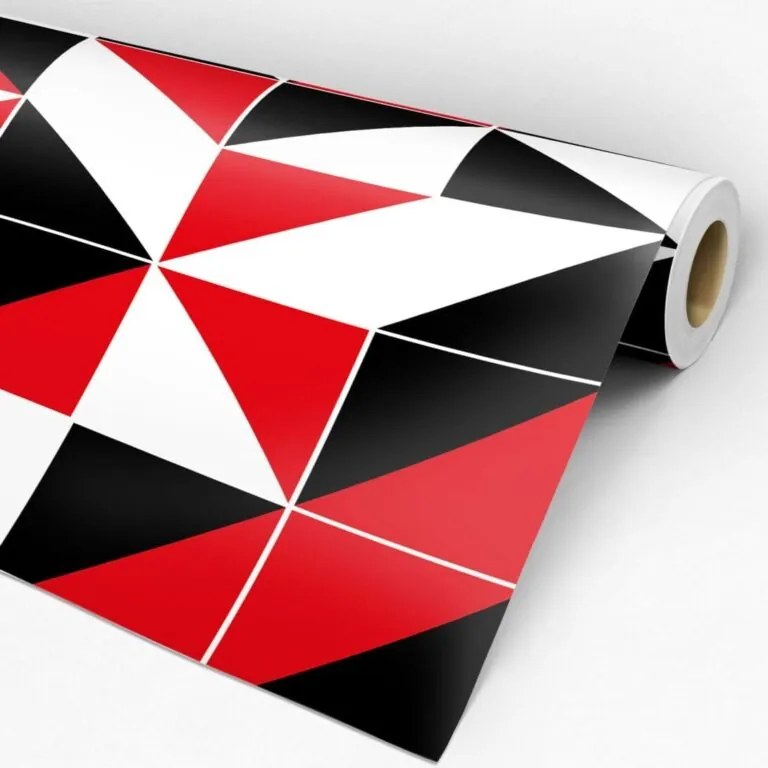 Papel de parede geométrico vermelho preto e branco