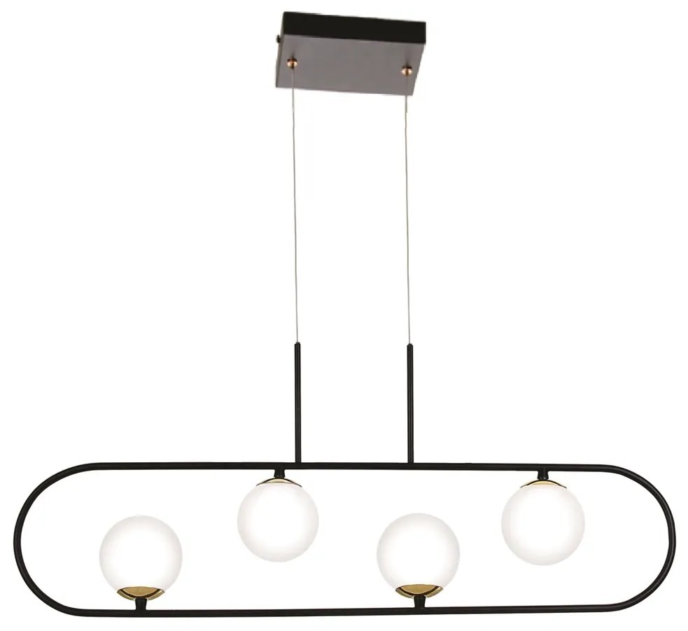 Pendente Oval C/ Globo 79X10X25Cm Metal E Vidro 4 X G9 Globo Ø10Cm|Old... (GRAFITE / CROMADO, FOSCO)