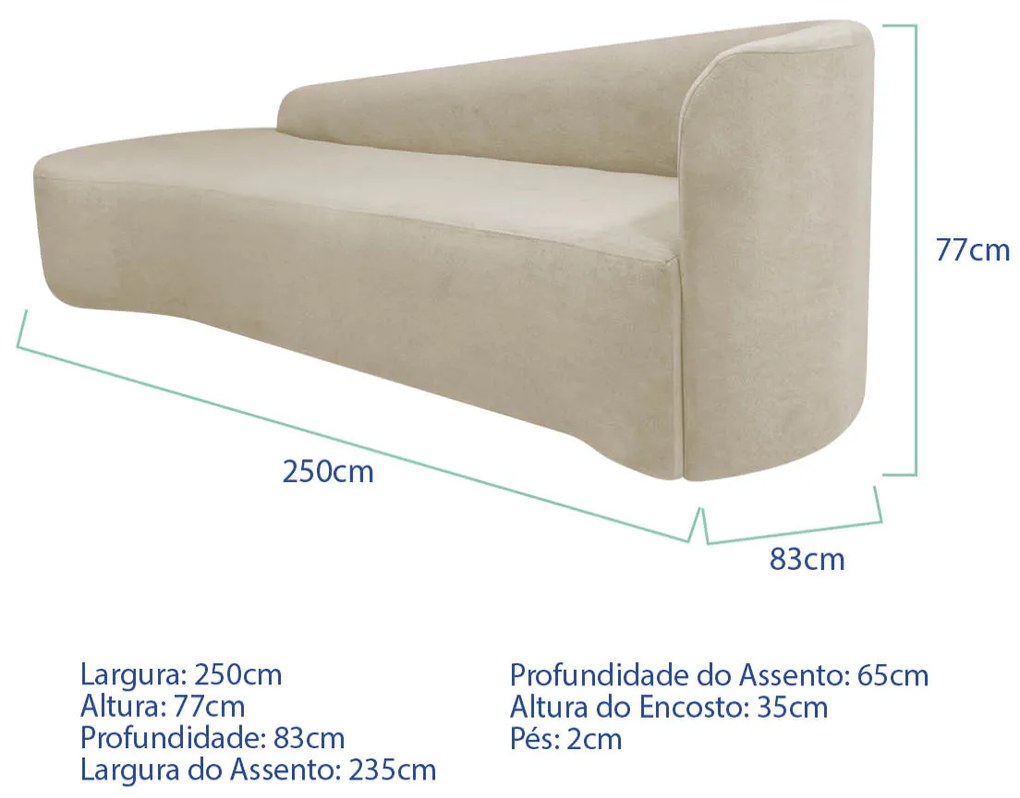 Kit Sofá Curvo França 250cm L.E e 2 Poltronas Luiza Max Conforto, Elegância e Design Moderno Linho