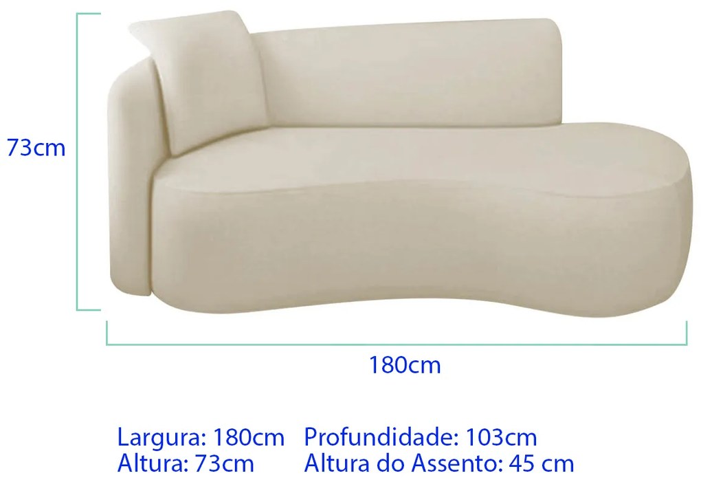 Divã Recamier Suíça Curvo Sala Recepção 180cm Lado Direito Linho