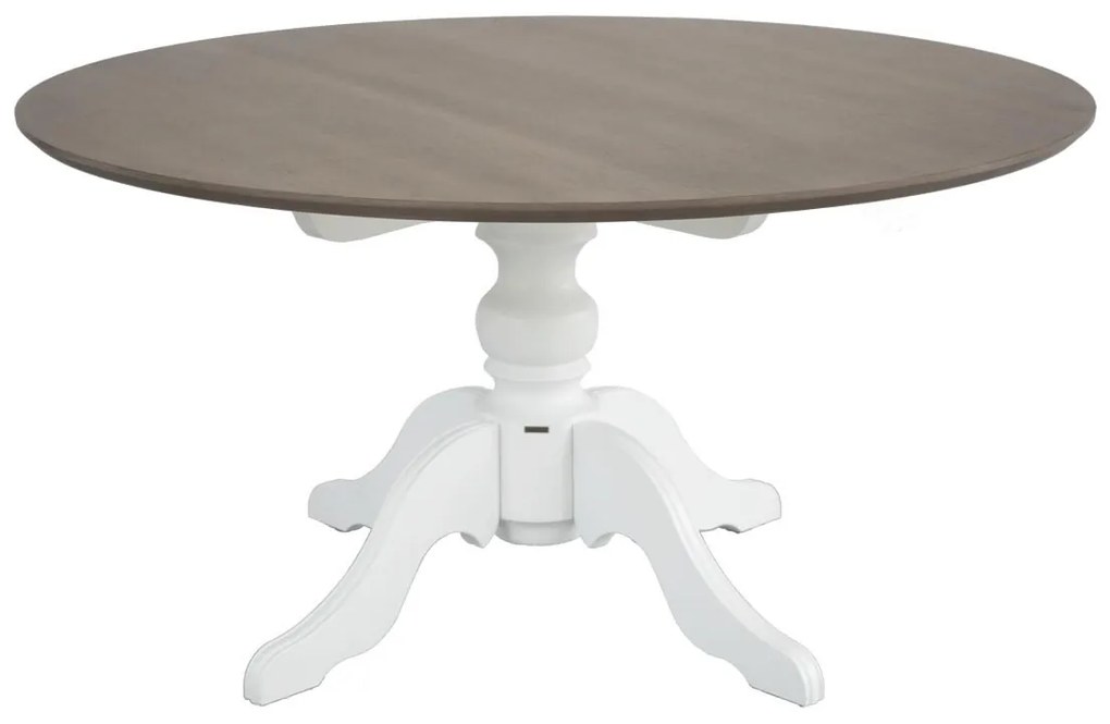 Mesa Redonda Antique G - 7 Lugares - 1,8m - Branco com Tampo Avelã Clássico Provençal Kleiner
