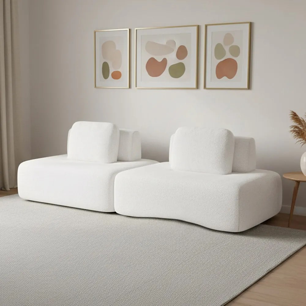 Sofá 2 Lugares Orgânico com Módulo Central e 1 Canto Berlim Bouclê Cr K01 - D'Rossi - Off White