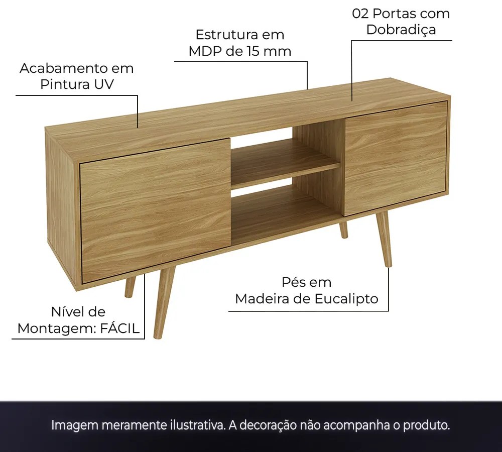 Rack Bancada para TV até 65 Sala de Estar R1464 Natural G69 - Gran Belo