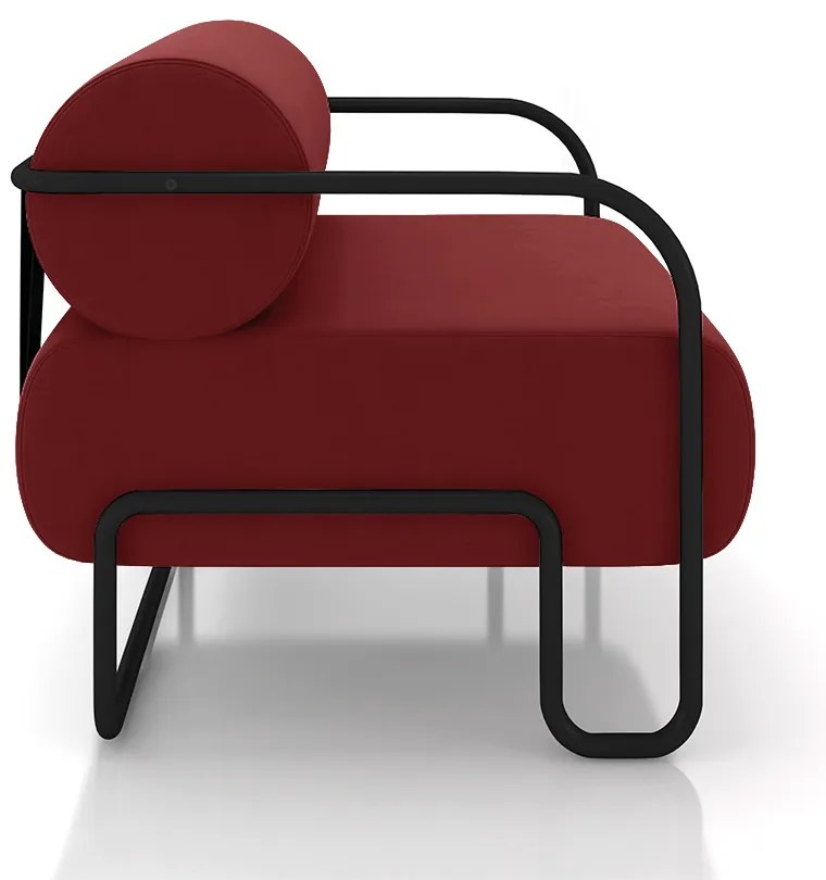 Poltrona Sala de Estar Industrial Preto Ameli Veludo K01 - D'Rossi - Vermelho