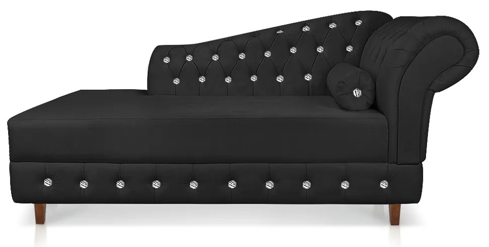 Divã Chesterfield 165 cm Capitonado com Strass Suede D'Rossi - Preto