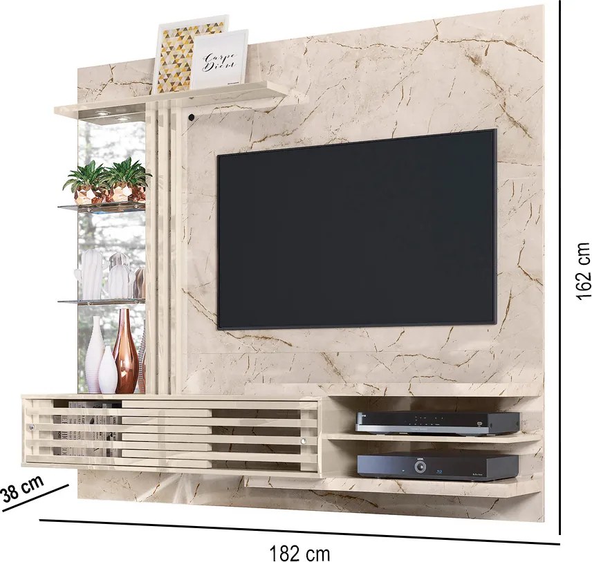Painel TV 55 Pol 182cm Bancada Suspensa para Sala Romelli Calacata/Off White M20 - D'Rossi