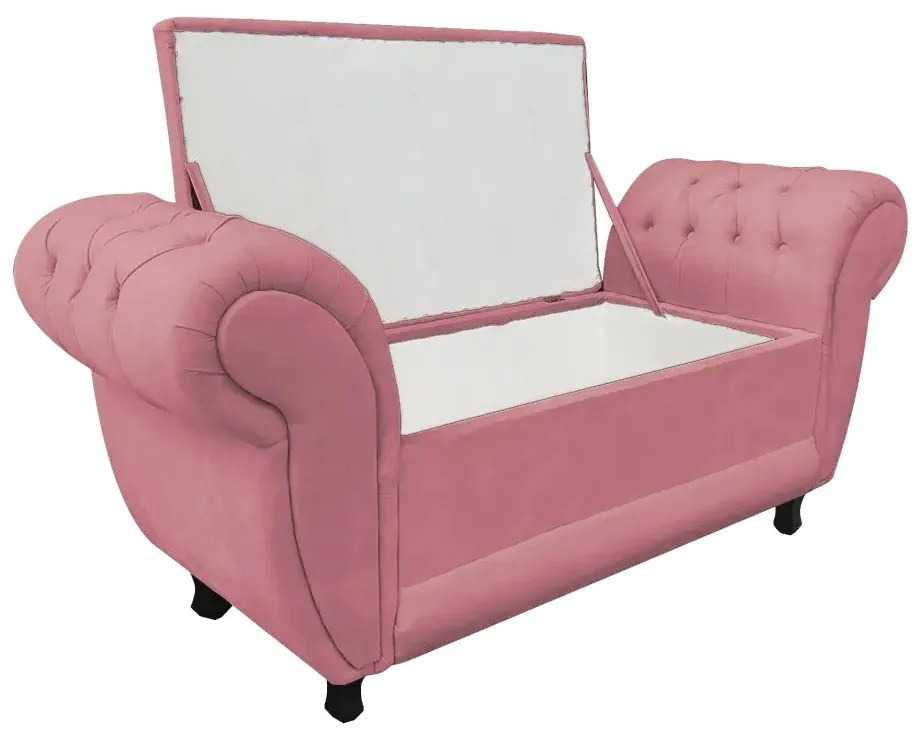 Recamier com Baú Grécia Namoradeira Calçadeira Suede Rosê - D'Rossi