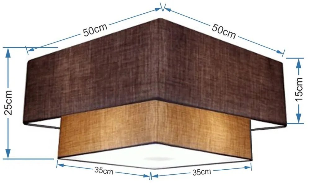 Plafon Duplo Quadrado Md-3022 Cúpula em Tecido 25/50x35cm Café / Palha - Bivolt