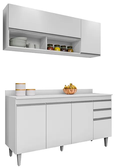 Conjunto Balcão de Cozinha com Aéreo Tampo Dodoma MDP/BP Branco G96 - Gran Belo