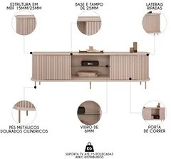 Rack Para Sala Bancada de TV 75 Pol 218cm Ripado World D04 Off White -